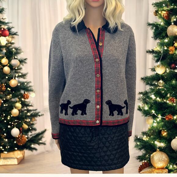 Orvis Sweater Gray Wool Dog Tartan Plaid Button Cardigan Small - Picture 8 of 9